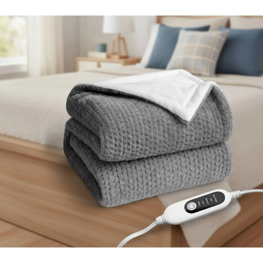 

Одеяло с электрическим подогревом, 5 уровней нагрева, автоматическое выключение, мягкий искусственный мех и фланель, 50x60 серый