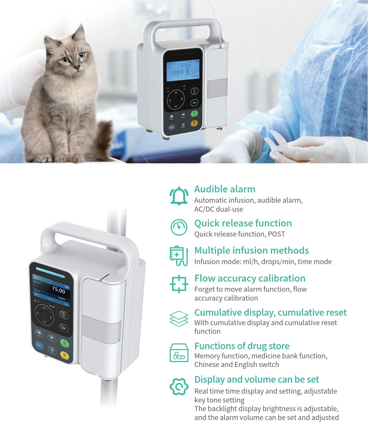 Alarms Infusion Pump for Vet Bomba De Infusion Iv Infusion Pump Equipment