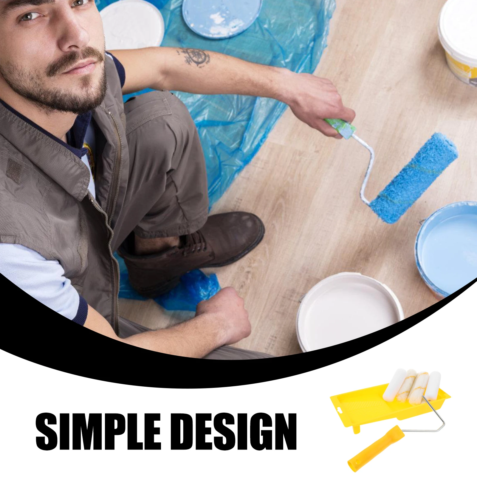 

1 set Paint Roller Set 4 Inch Wall Floor Ceiling Painting Kit Home Decor Cabinet Stain Tools Drywall Roller Holder Mini Painting