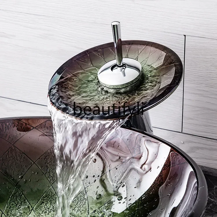 

Household wash basin glass art basin simple, balcony washbasinEsmt163