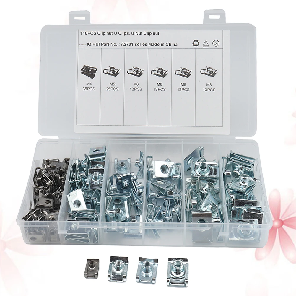 

110pcs U Nut Fastener Manganese Steel Spire U Clip Panel Bumper Fixing Dashboard Clips Spring Body Panel Bolts