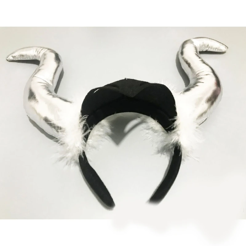 Furry Devil Horn Headband for Adult with Face Mask Gold Stamping Hairhoop Kids Halloween Headdress Cosplay Headpieces