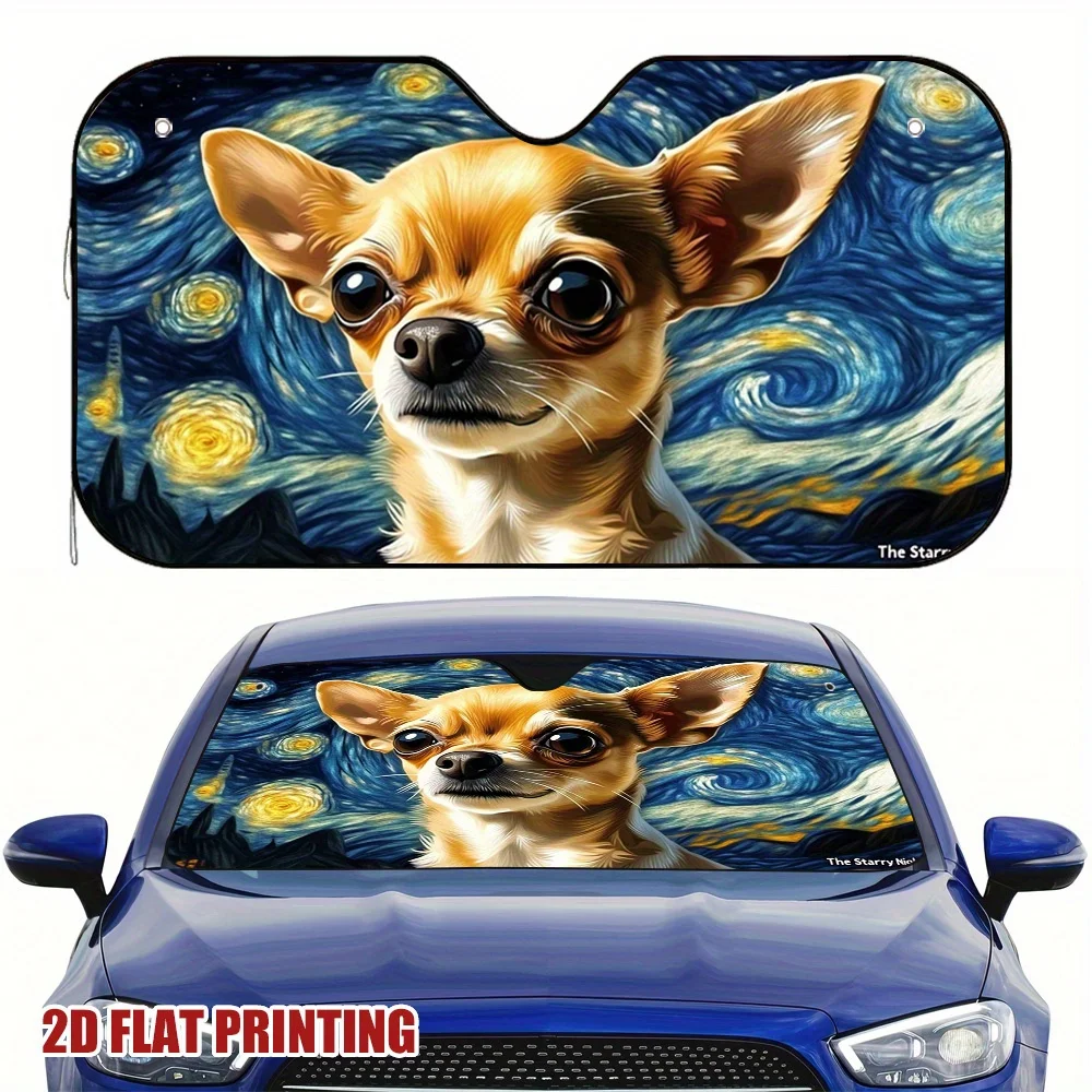 

1pc Van Gogh Starry Night Chihuahua Portrait Car Sun Visor - 2D Flat Printing, Fit For All Vehicles, Filters Strong Sunlight, Id