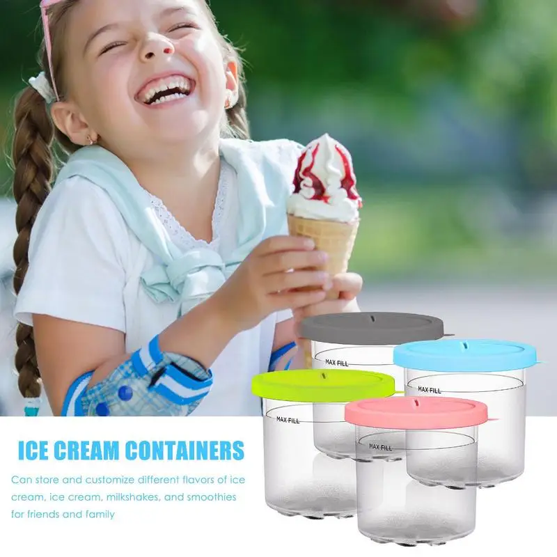 

Reusable Ice Cream Containers Ice Cream Pint Tank Storage Tool With Silicone Sealing Cover For Smoothies Sorbet Milkshakes