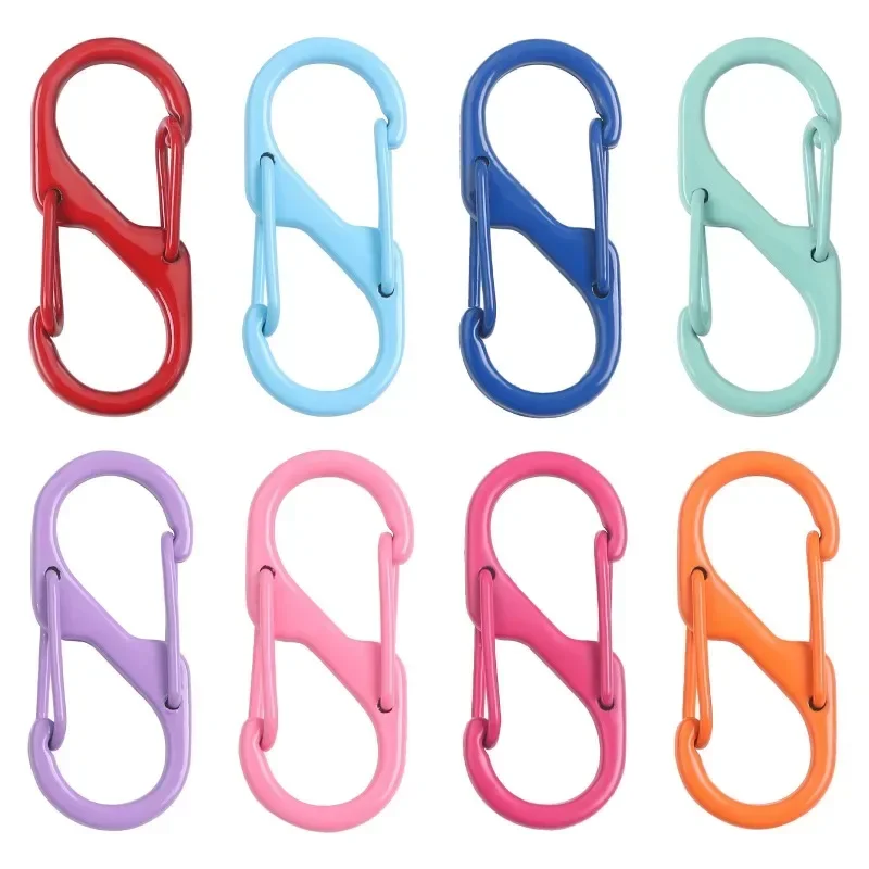 4pcs S Type Colorful Alloy Paint Spring Buckle Carabiner Anti-Theft Mini Keychain Hook Backpack Outdoor Hanging Connection Ring