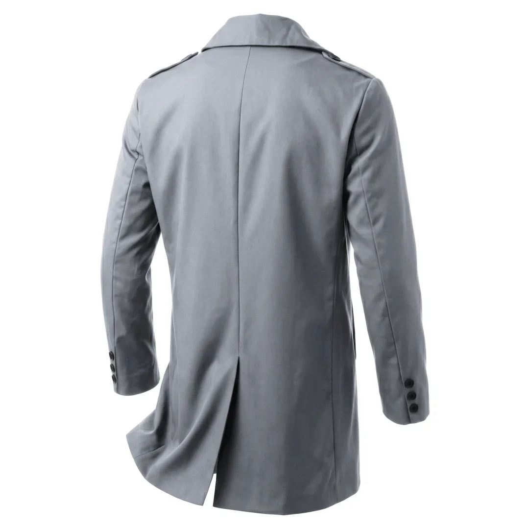 Herbstliche Herren-Windjacke: Dünne, zweireihige Jacke mit Epauletten – Mittellange Outdoor-Reise-Windjacke für Herren – Detail 6