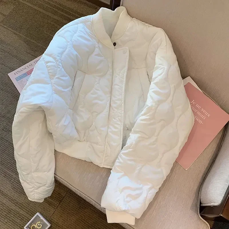 

GIDYQ White Pink Cotton Padded Jacket Women Korean Fashion Winter Parkas Chic Short Lightweight Warm Zipper Bomber Coats New