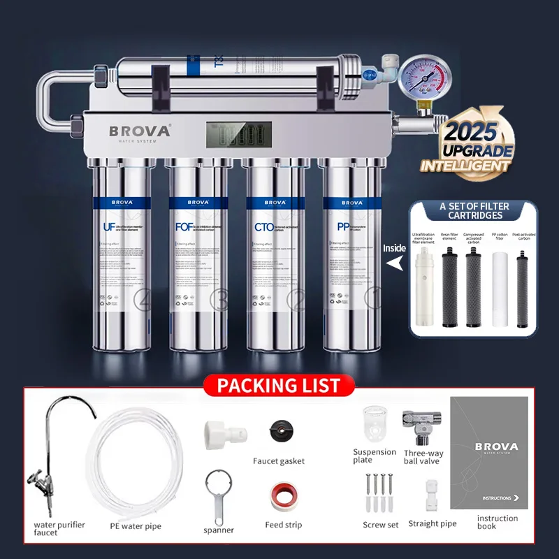 Upgrad Huishoudelijk Intelligent 5-traps Ultrafiltratie Waterzuiveringssysteem met Schaalremmering Carbon Keuken Waterfilter