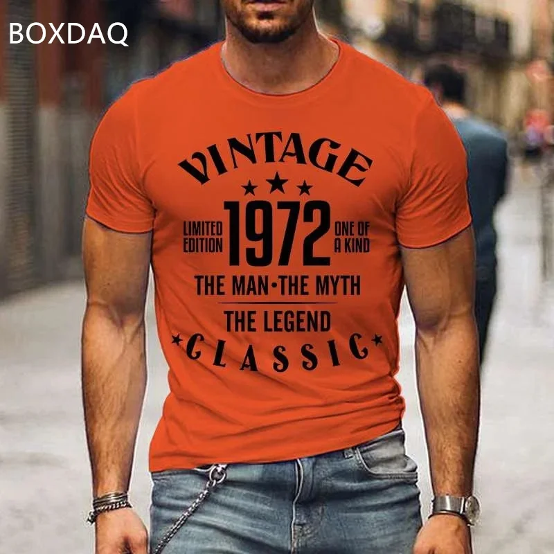 Vintage 1972 The Men\'s T-Shirs Outdoor Sports Tops Loose Casual O-Neck Short Sleeve Quick Dry T Shirt English Letter Print Tee