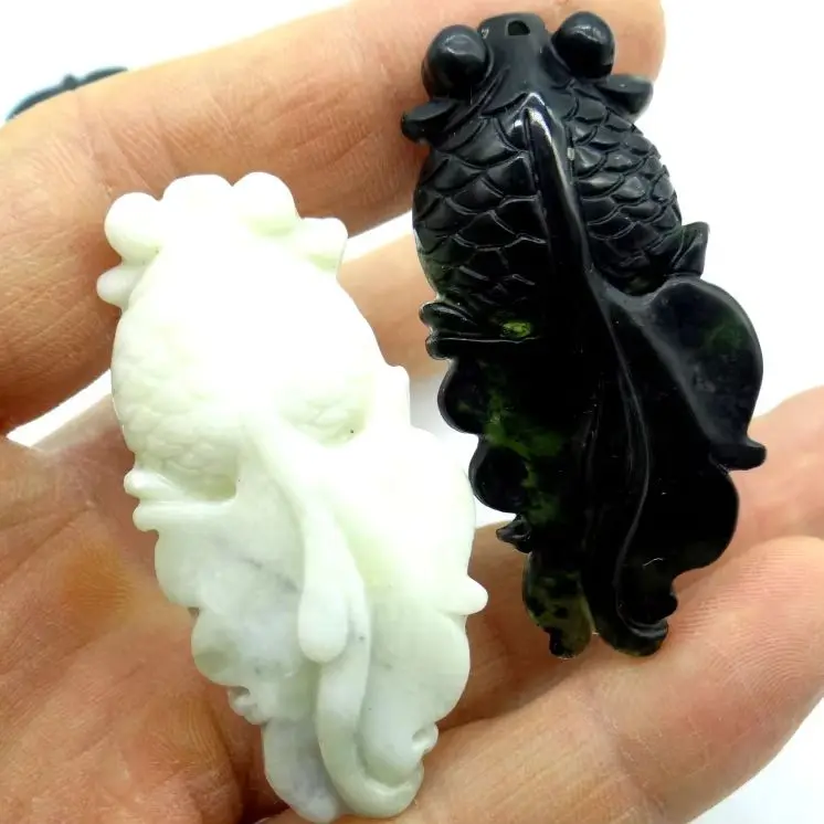 wholesale Natural stone Chinese stone hand-carved statue of fish amulet pendant for diy Jewelry making necklace Accessories S1