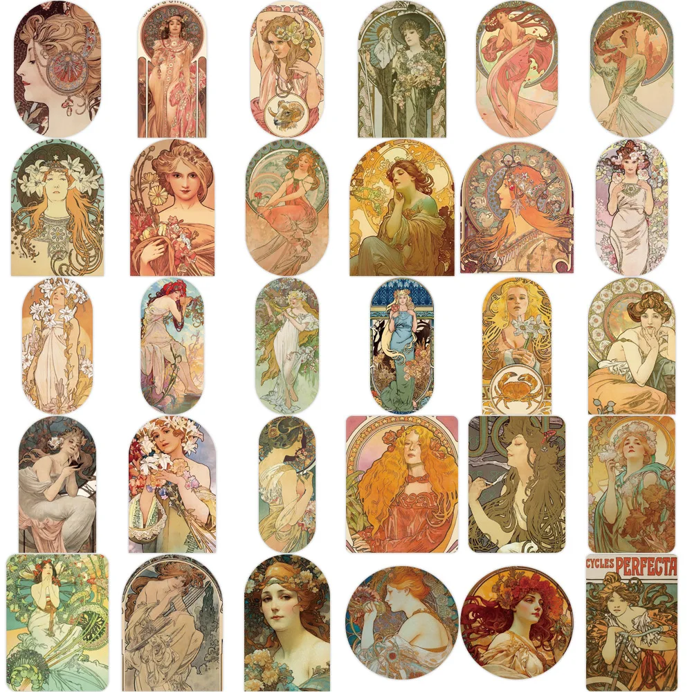 50pcs Non-repetitive Medieval Retro Classic Old Time Literature and Art Handbook Stickers