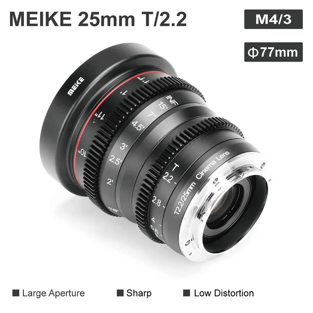 Meike 25mm T 2,2 Manueller Fokus Prime Cine Objektiv für Olympus Panasonic Lumix Micro Four Thirds MFT M4/3 montieren BMPCC 4K
