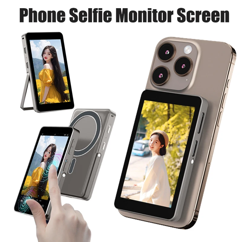 

Беспроводной магнитный экран монитора для селфи с держателем для смартфона Vlog Live Stream Phone Задняя камера Сенсорный экран для селфи