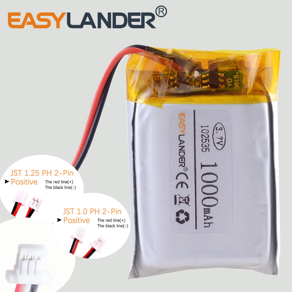 JST XHR 2.0 1.0 1,25 3,7 V 1000 mAh 102535 Lithium-Polymer-LiPo-Akku für MP3-Kopfhörer PAD DVD Bluetooth-Kamera