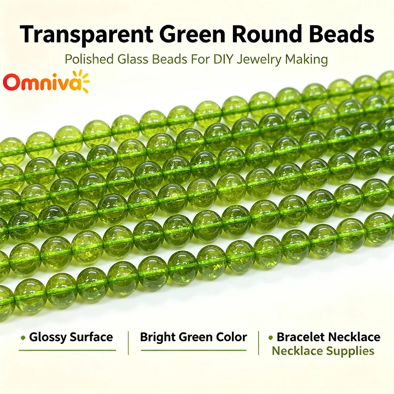 Olive Green Polished Glass Round Transparent Crystal Beads Loose Spacer Beads Bracelet Necklace Earring DIY Jewelry Craft Making