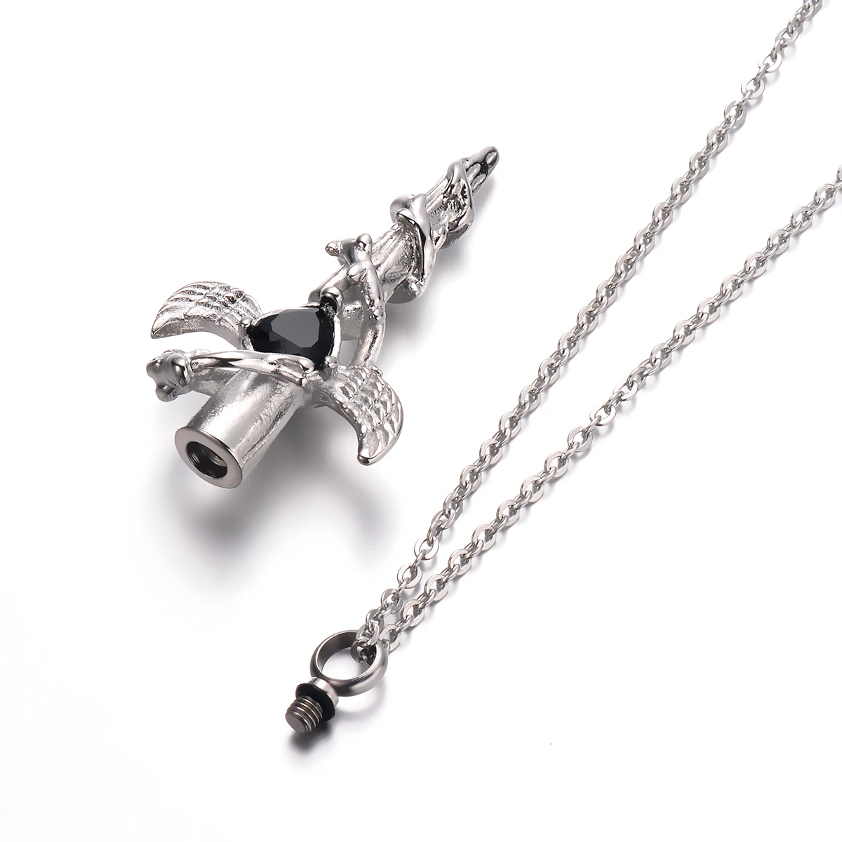 Wing Cross Snake Urne Kremations-Halskette Hip-Hop-Schwert-Anhänger Edelstahl Gedenkschmuck für Tier- und Menschenasche – Detail 6
