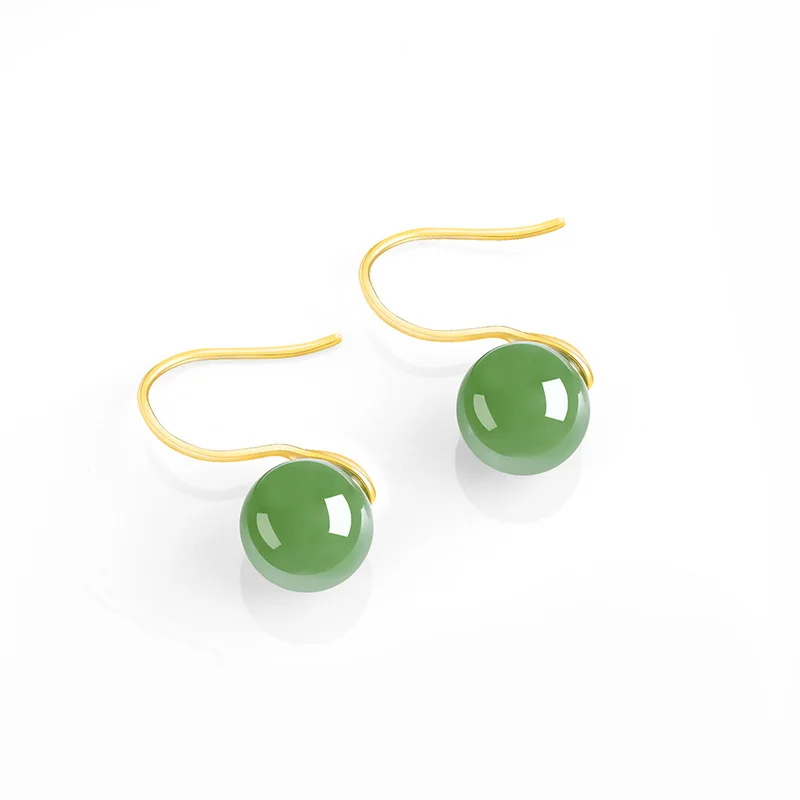 Spinach green S925 Silver Inlaid Natural Hotan Jade Jasper High Heels Earrings Good Quality Female Jewelry Drop Shipping