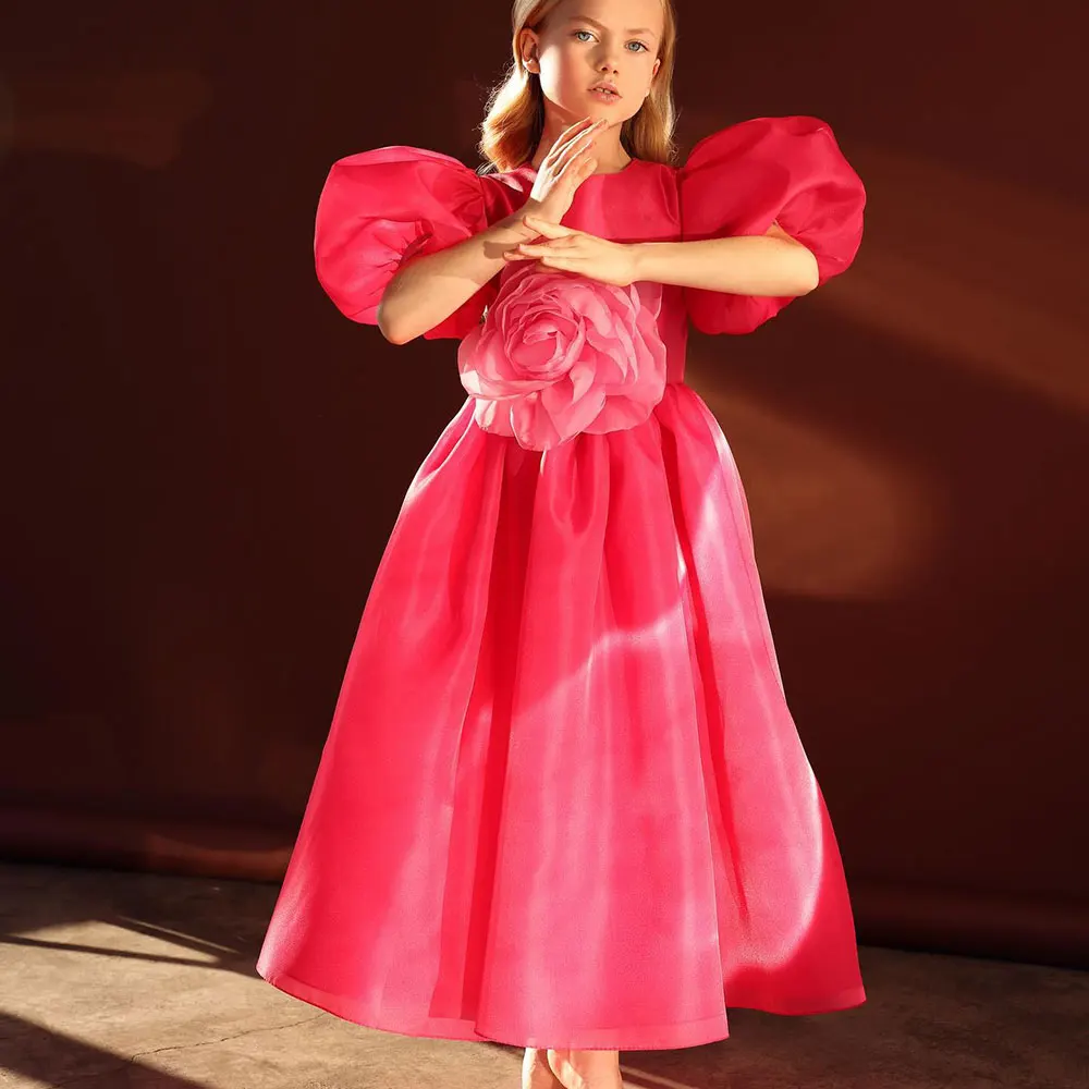 Jill Wish elegante rosso Dubai Girl Dress fiori fatti a mano principessa bambini matrimonio festa di compleanno prima comunione Ball Gown 2024 J271