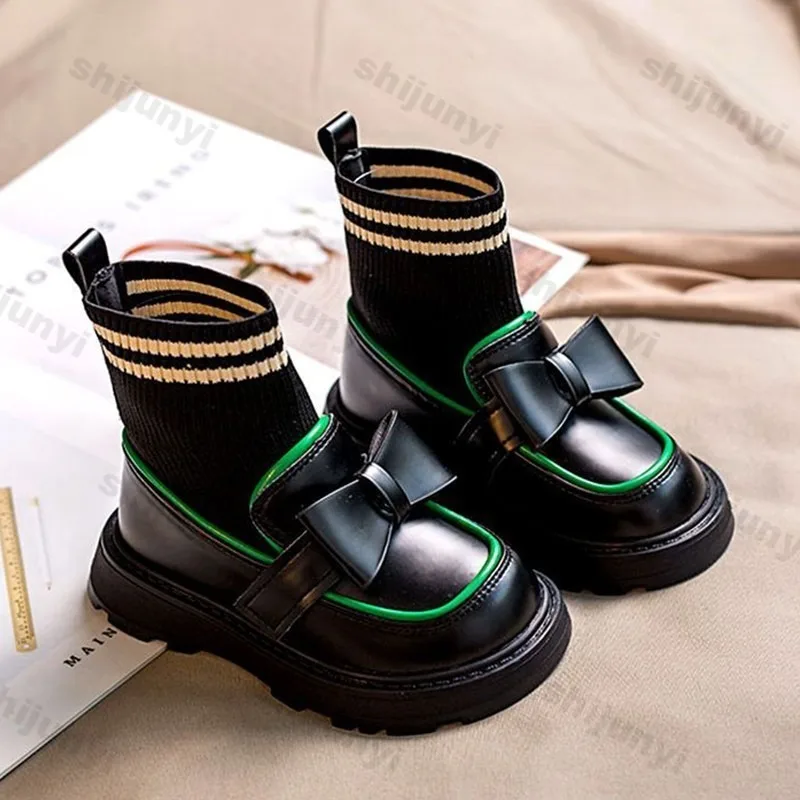 Girls Socks Boots Children Princess Boots 2025 Autumn Fashion Soft Leather Platform Retro Round Toe Kids Casual Non-slip Boots