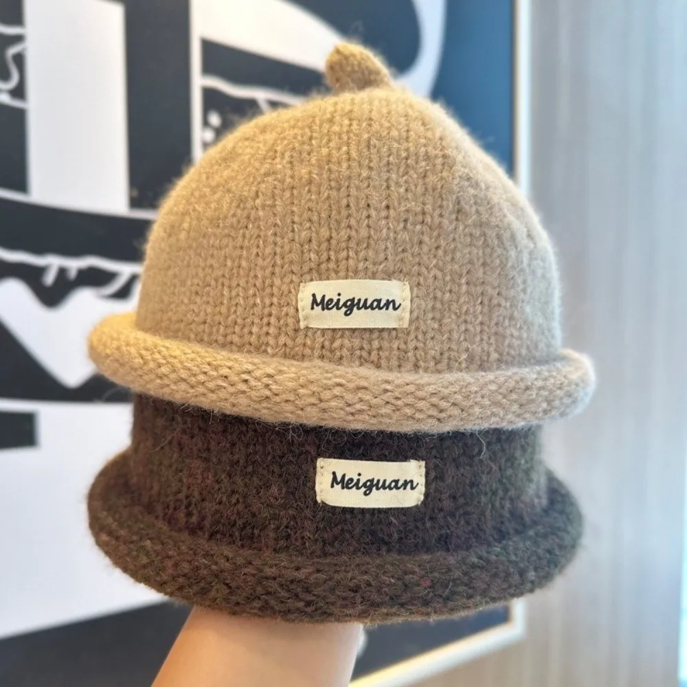 Minimalist Turned-up Brim Beanie Hat Solid Color Windproof Knitted Hat Winter Warm Thickened Melon-shaped Hat