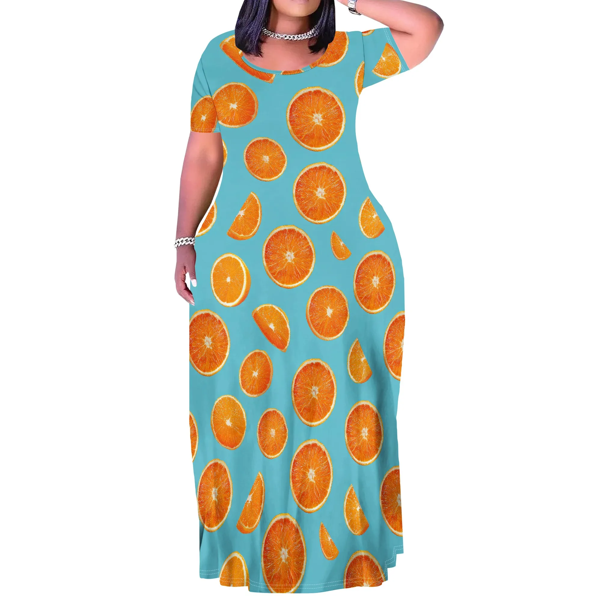 

Plus Size Maxi Summer Dress for Women Vacation Outfits Round Neck Long Loose Maxi Dress