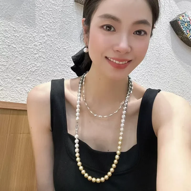 Four seasons color three-color gradual change long sweater chain can be split into short necklace plus bracelet jewelry set