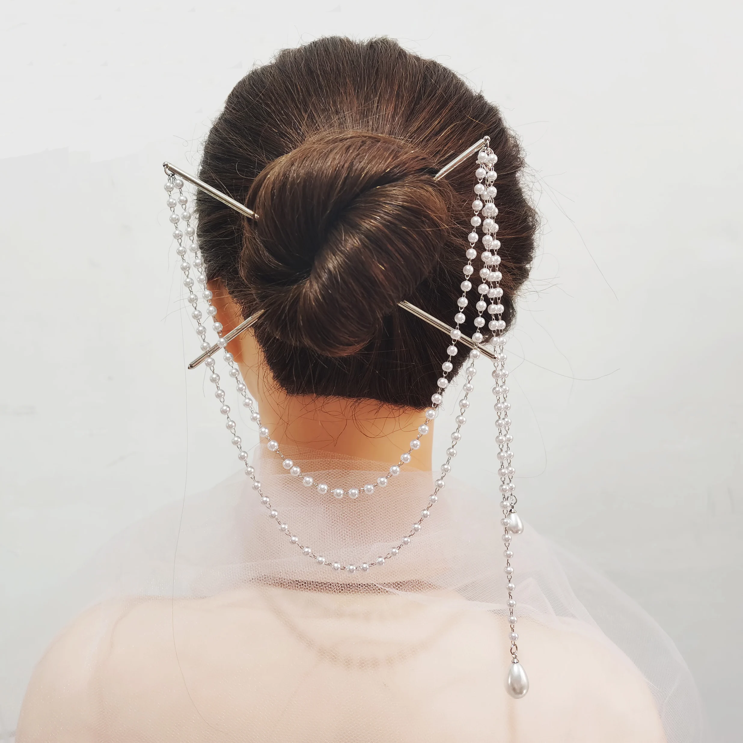 Doppelte Kette Haar Gabel Perle Quaste Haar Stick Nunchaku Haarnadel Chinesischen Stil Retro Haar Zubehör für Hanfu Tiaras Ornamente – Detail 9