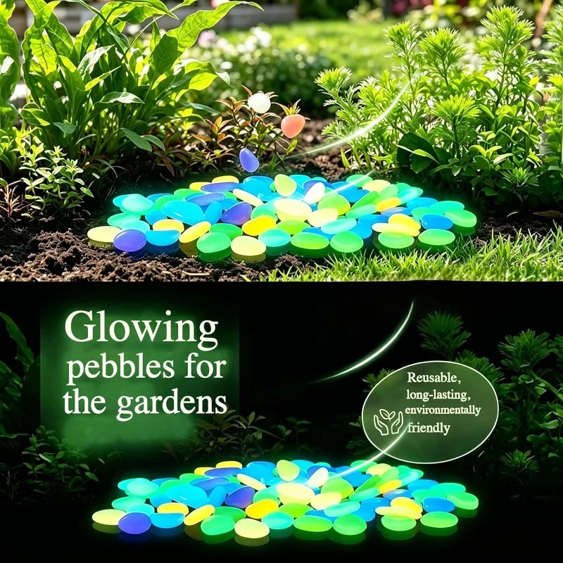 100pcs Luminous Stone Glowing Pebbles in The Dark Resin Glowing Stone Landscape Garden Paths Potted Plants Parks Decoration