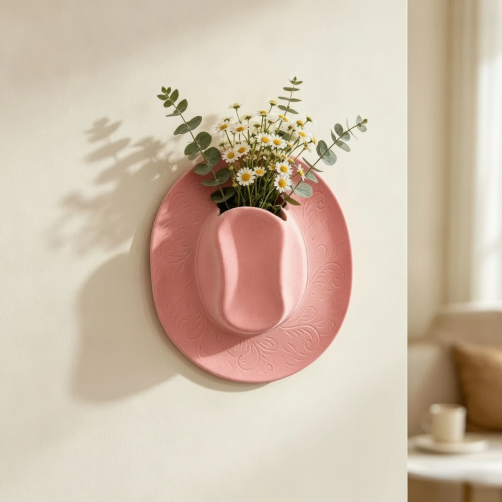 Hat Shaped Vase Sculptural Wall Vase Wall Pocket Stylish Decor Compact for Living Room, Bedroom