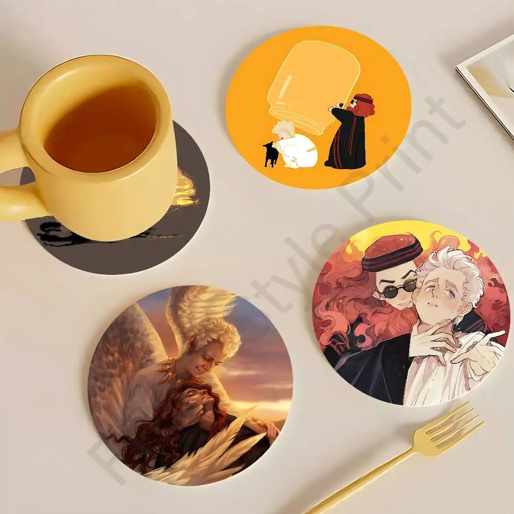 G-Good O-Omens TV wooden anti-slip coasters suitable for home office and theme party decoration