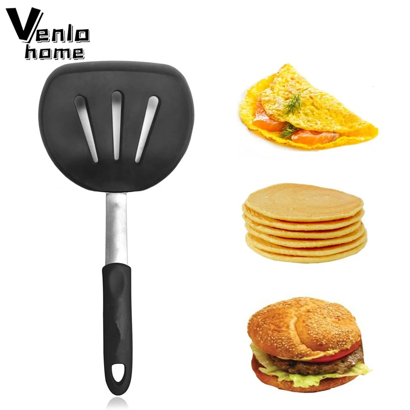 

Flexible Silicone Spatula Turner Wide Non Stick Pancake Turner With Stainless Steel Handle Kitchen Cooking Turner Bpa Free