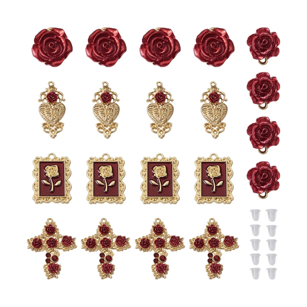 

30Pcs Rose Flower Enamel Charms Cross Rectangle Alloy Pendant for DIY Jewelry Earrings Necklace Bracelet Making Kit Accessories