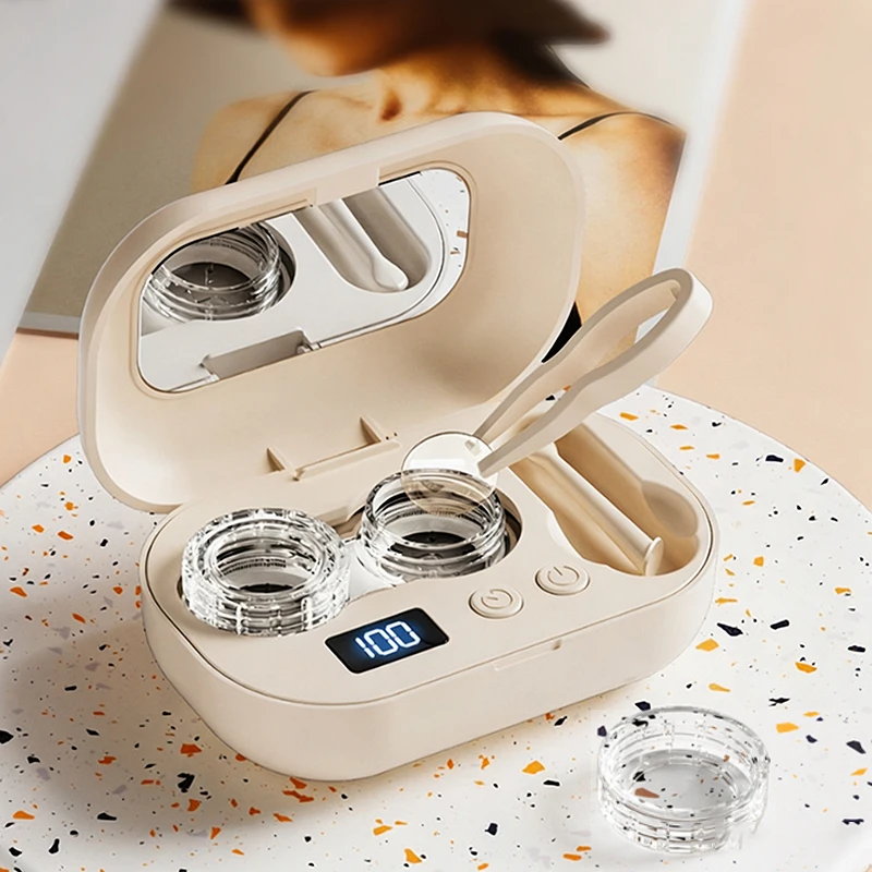 Contact Lens Cleaner USB Rechargeable Ultrasonic Contact Lens Cleaning Machine Portable Contact Lens Case with Mirror