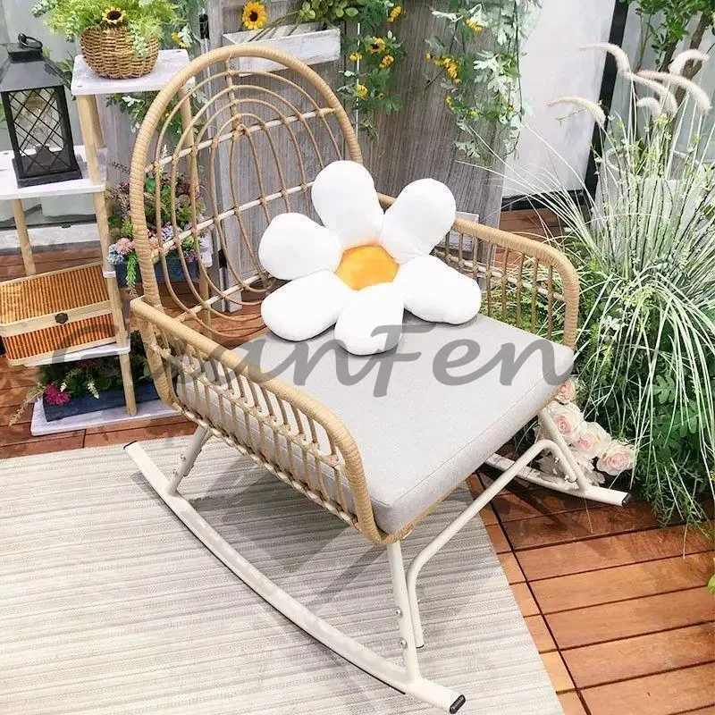 Single Rattan Rocking Chair,  Leisure Sofa Chair for Balcony, Living Room & Outdoor Use