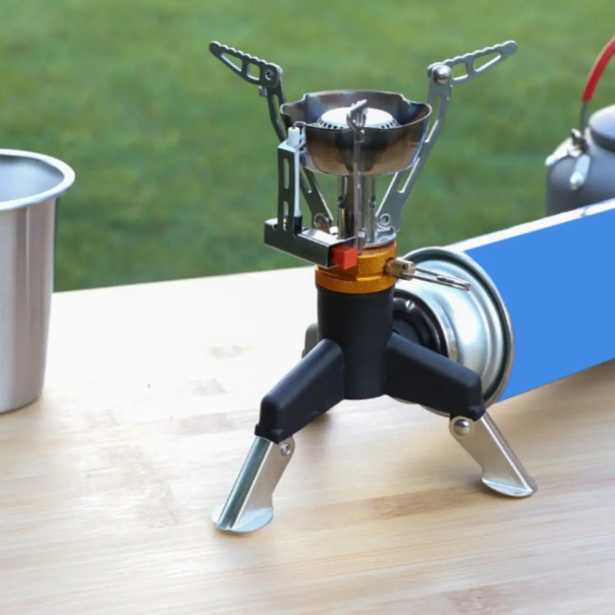 التخييم موقد غاز محول موصل المحمولة للطي حامل ثلاثي القوائم الفولاذ المقاوم للصدأ المشي لمسافات طويلة في الهواء الطلق الظهر الطبخ