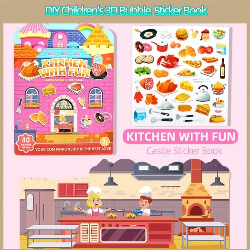 DIY Kinder 3D Bubble Jelly Stickerbuch zur Förderung der Konzentration, Wiederverwendbares Klebebuch, Ruhiges Buch, Puzzle, Konzentrationstraining, Aufkleber