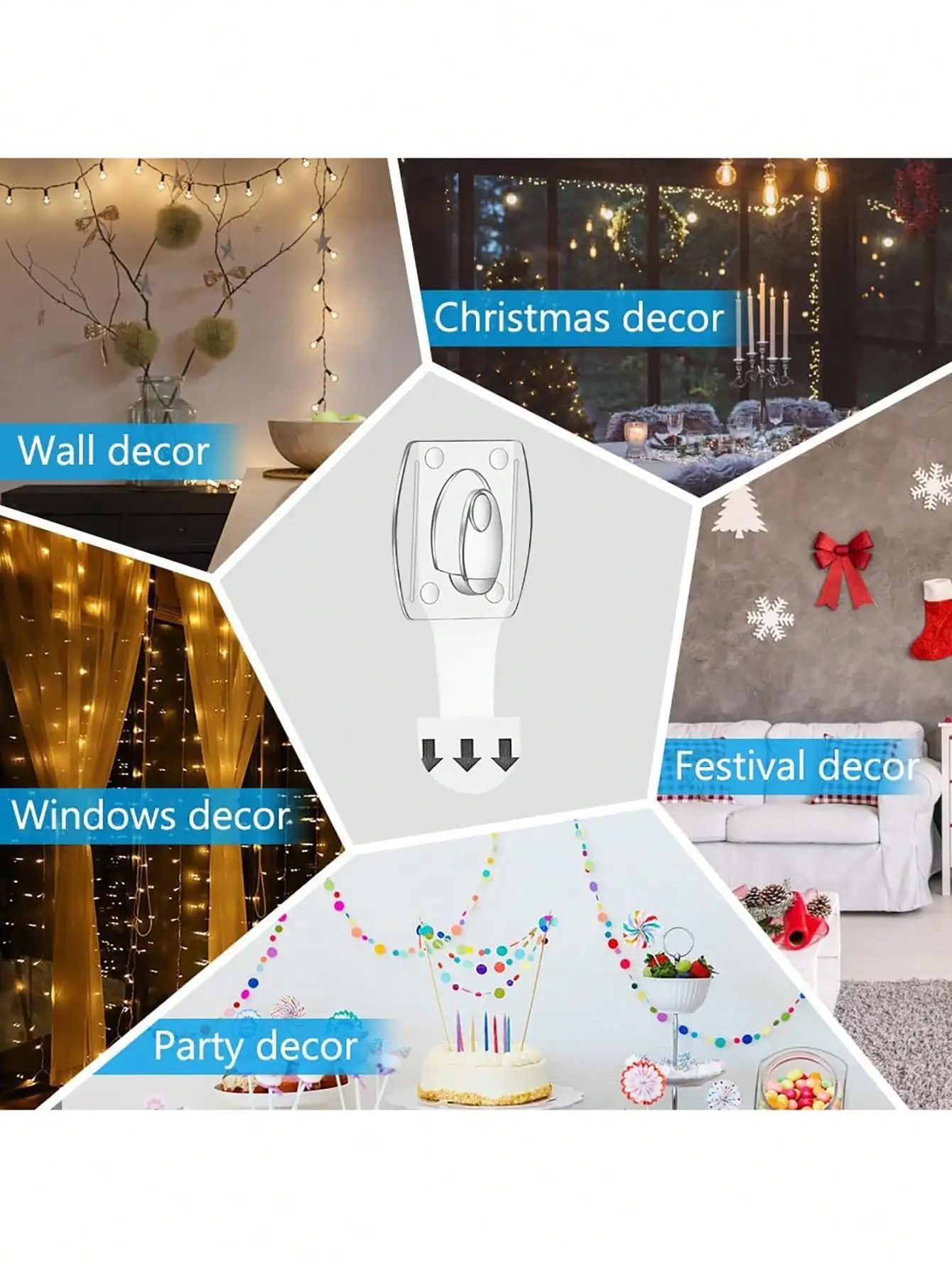6/12/20/40pcs Mini Damage-Free Waterproof Wall Hooks for Home Hanging Christmas String Lights Garland Adhesive Decoration Clips