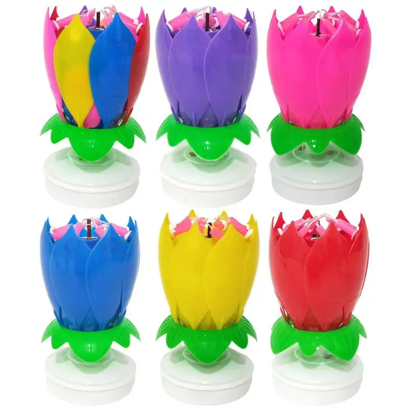 Birthday Cake Music Candles Lotus Flower Cake Decorating Tools Wishing Water Floating Candle Light, Wedding Party Decoration