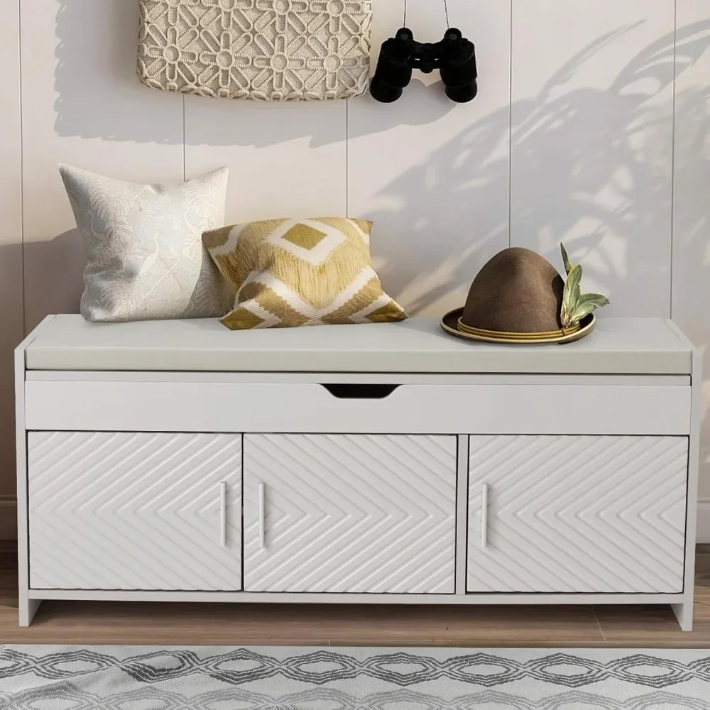 쿠션 처리된 나무 수납 벤치, 리프트 탑 신발장, 현관 벤치, 거실 장식용 조절 가능한 선반