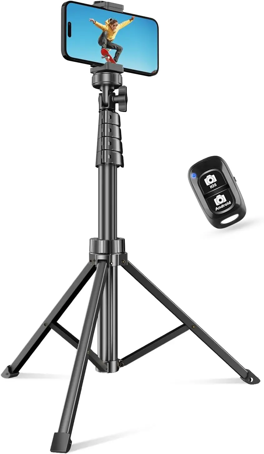 

62" Tripod & Selfie Stick, Extendable Cell Phone Tripod Stand with Wireless Remote and Holder, Compatible with