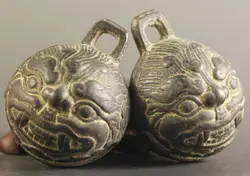 A Pair antique China Bronze Bell Old Dragon Head Bronze Bells