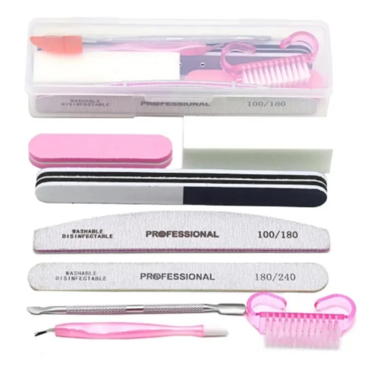 "Juego de limas de uñas 100 \ 180, pulidor de lijado de uñas, limas de manicura profesionales, pinceles de maquillaje y pedicura, kits de extensión de herramientas"