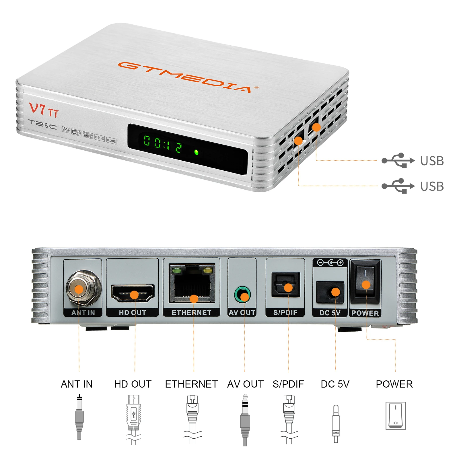 GTMEDIA V7 TT Terrestrial TV Receiver DVB-T/T2 Full HD TDT T2 With USB WIFI Decoder Satellite TV Box Official Genuine