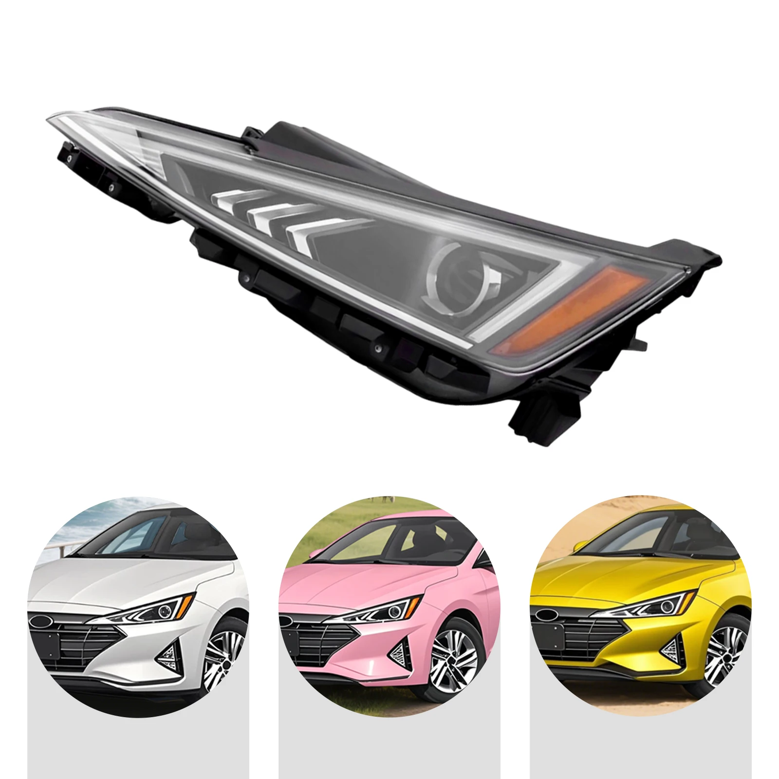 مجموعة المصابيح الأمامية لسيارة هيونداي إلنترا 2019-20 - غلاف أسود، عدسة شفافة، مصابيح أمامية هالوجين (زوج) #2