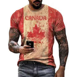 Men's T-Shirts Summer Round Neck Loose Short Sleeve Oversized T-Shirts Men Clothing TopsFashion Canada Maple Leaf Flag 3D Print