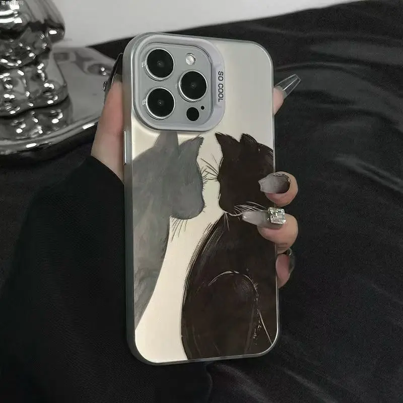 

A black gray cat with contrasting colors case for iPhone 16 15 14 13 12 11 Pro/ Max/Plus shock-proof rear cover anti-fingerprint