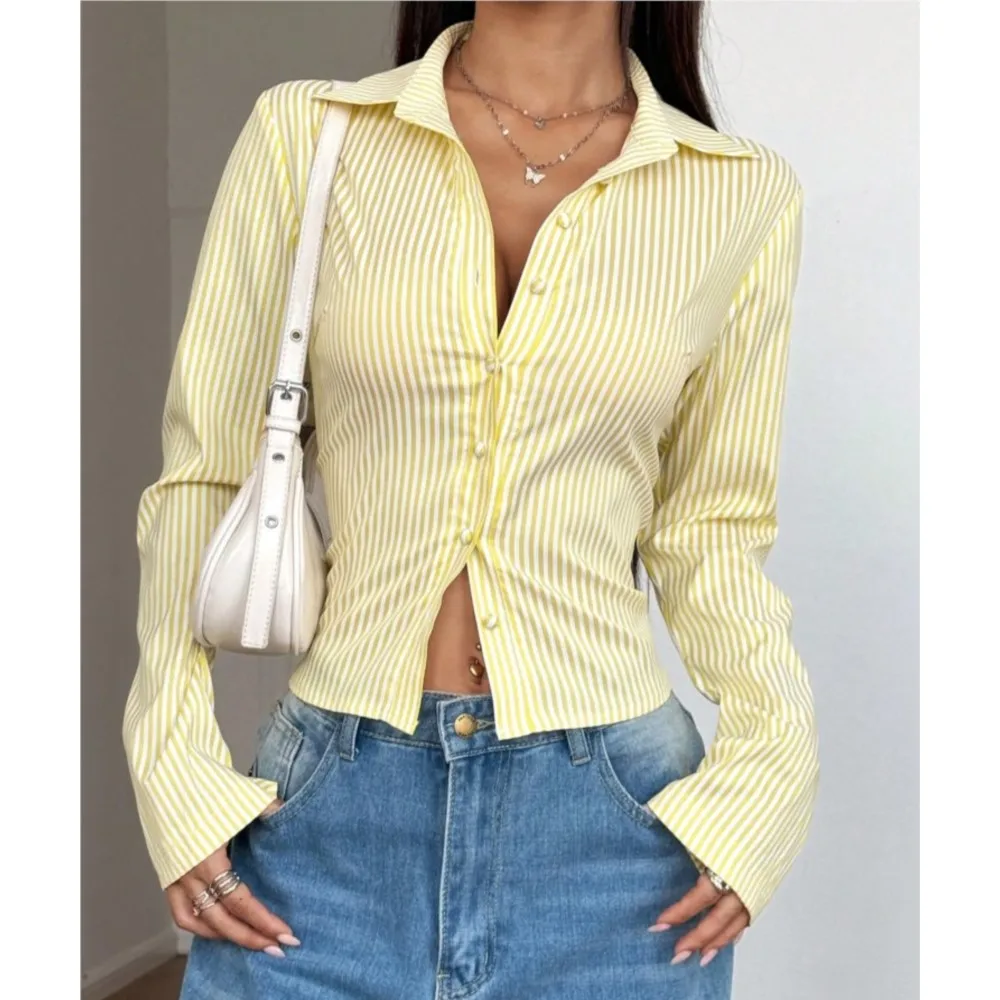 Camisa de manga larga a rayas con estampado de moda para mujer, nuevo estilo, primavera y otoño, camisa ajustada y versátil para oficina para mujer, Tops 2025