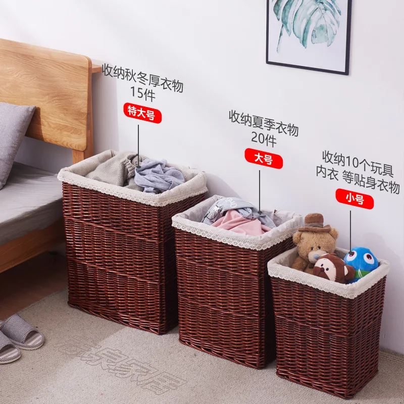 Dirty clothes basket woven dirty clothes basket with lid large rattan clothes willow storage basket
