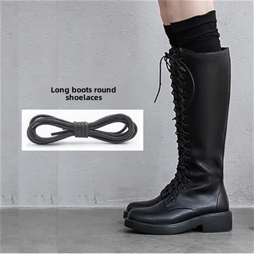 Extended Shoelace Knight Boots Black High-Top Shoelace Extra Long over the Knee Waxed round Shoelaces