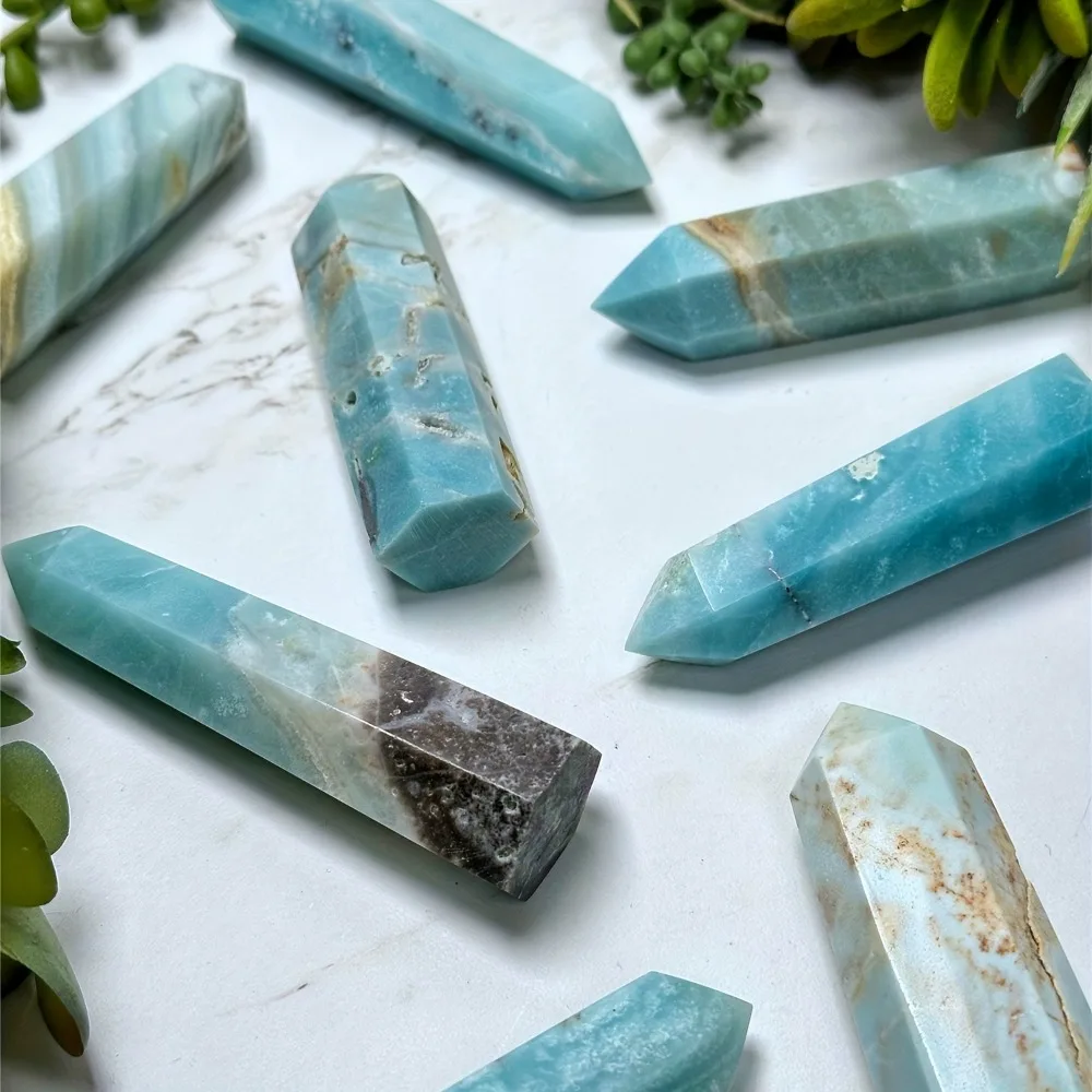 1pc Sky Blue Caribbean Calcite Obelisk Wand Natural Crystal Tower Point with Smooth Texture Unique Holiday Gift for Collectors - view 6
